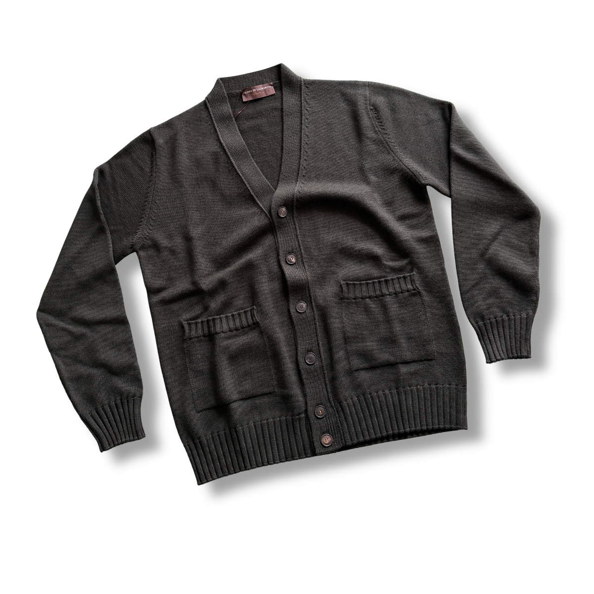 FILIPPO DE LAURENTIIS CARDIGAN V MILITARY GREEN MERINO PURO