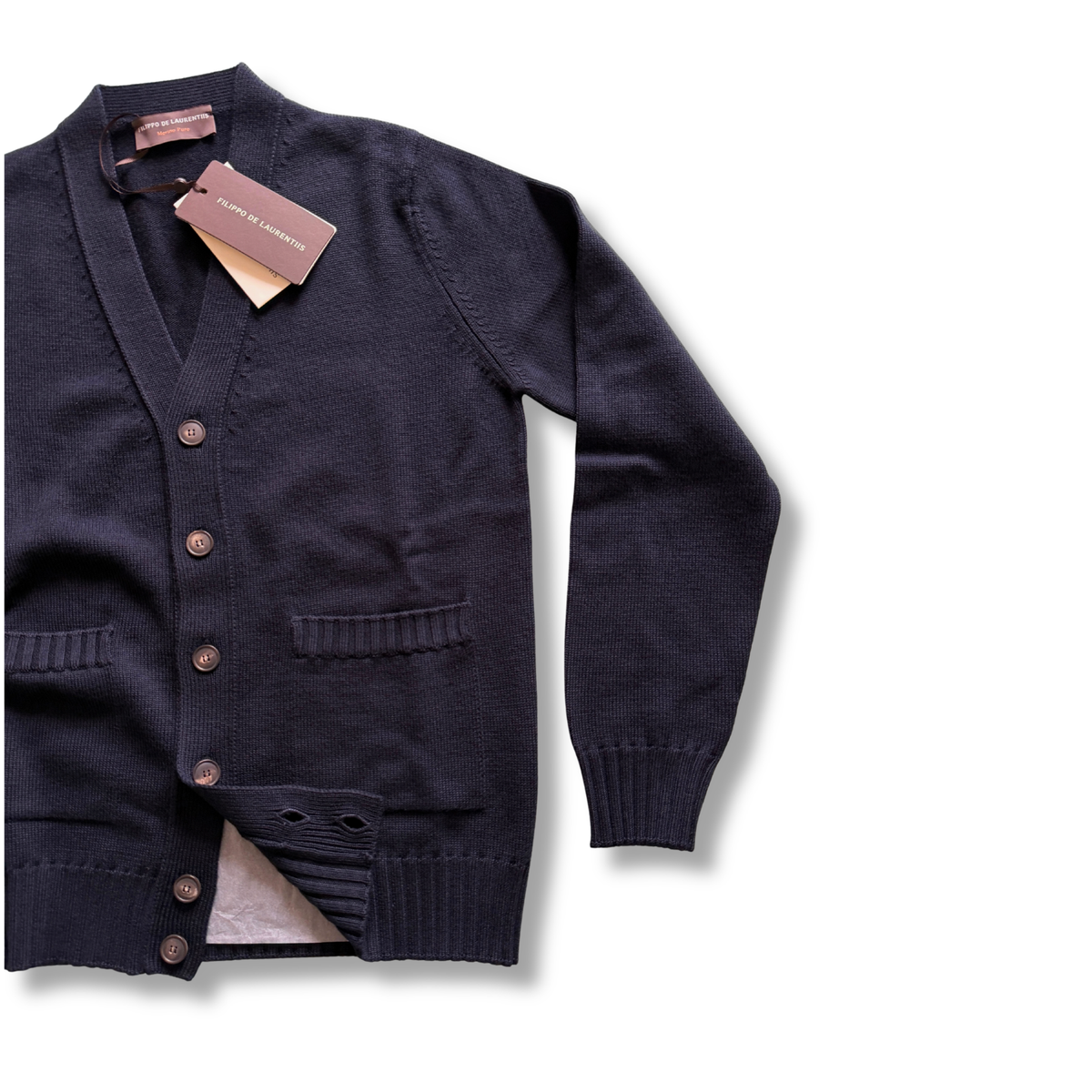 FILIPPO DE LAURENTIIS CARDIGAN V NAVY MERINO PURO